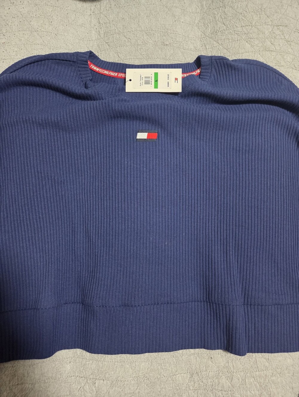 Tommy Hilfiger Navy Ribbed Sweater with Signature Flag